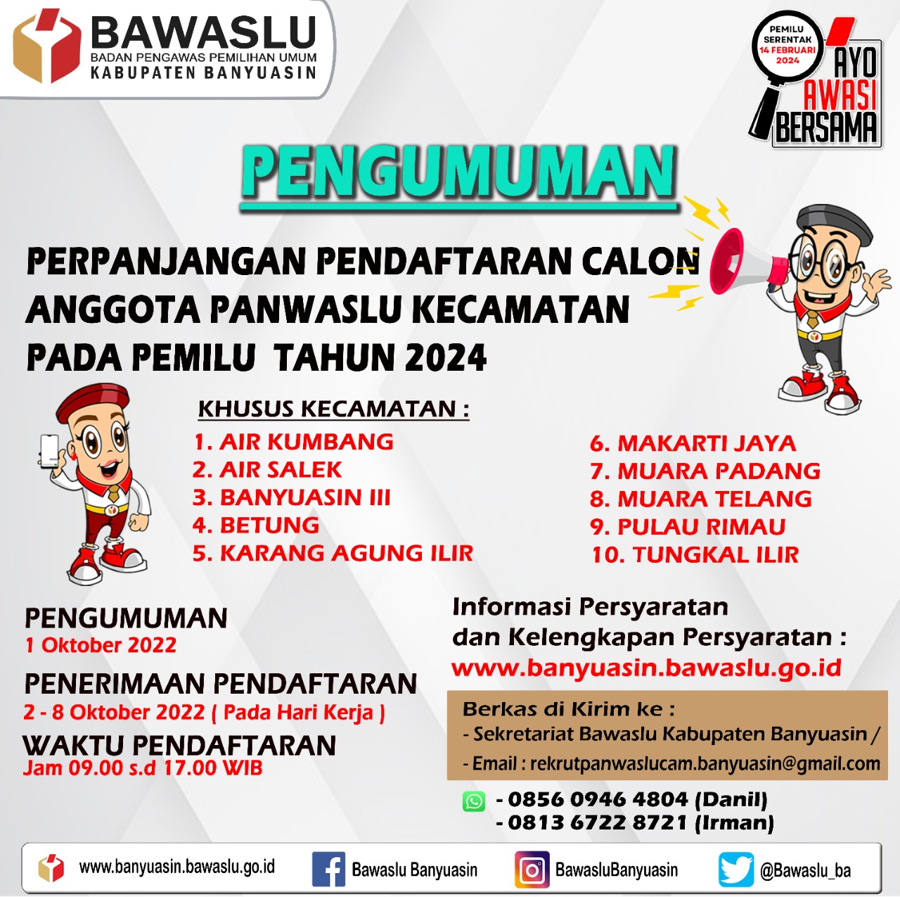 Pengumuman Perpanjangan Pendaftaran Panwaslu Kecamatan Kabupaten Banyuasin