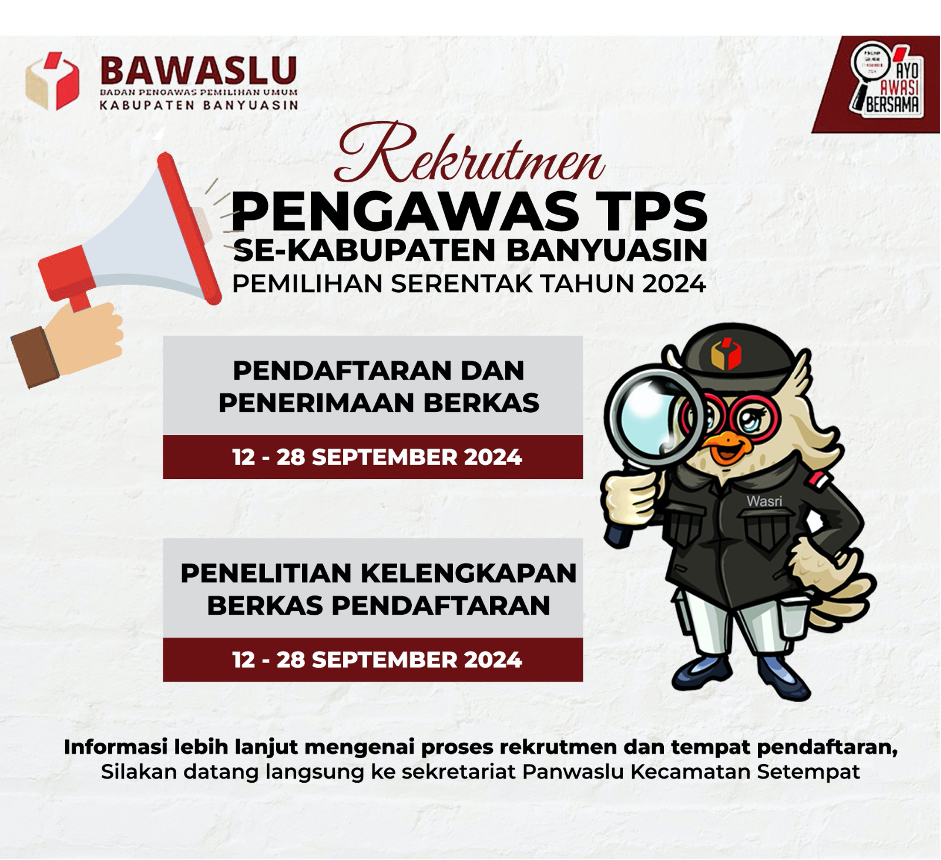 Jelang Pemilihan 2024, Bawaslu Banyuasin Buka Rekrutmen 1.389 Pengawas TPS