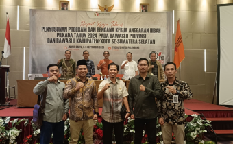 Bawaslu Banyuasin Menghadiri Rakernis Penyusunan Program dan Anggaran Hibah Pilkada Tahun 2024